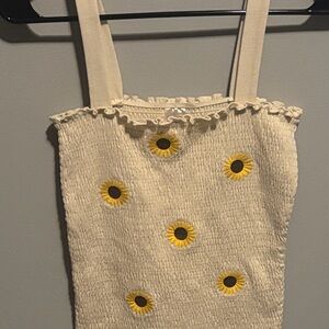 No Boundaries Cream Knit Camisole with Yellow Floral Accents